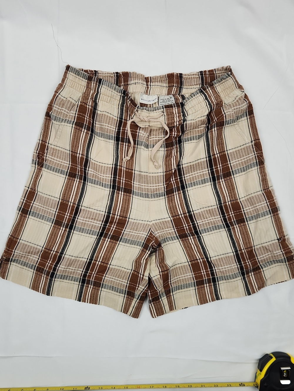 White Stag Plaid Drawstring Shorts - Cream Brown